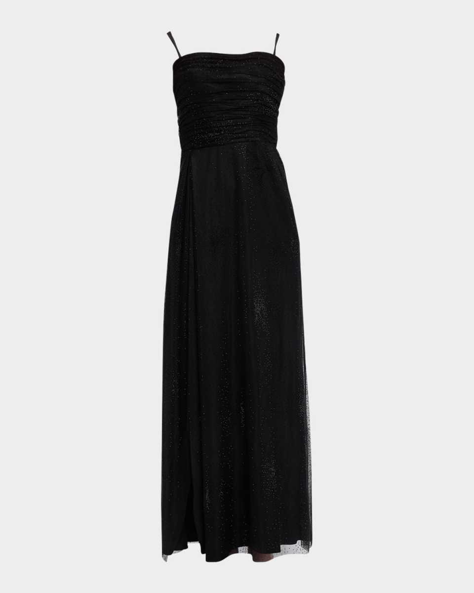 Strapless Embellished Silk Slit Gown